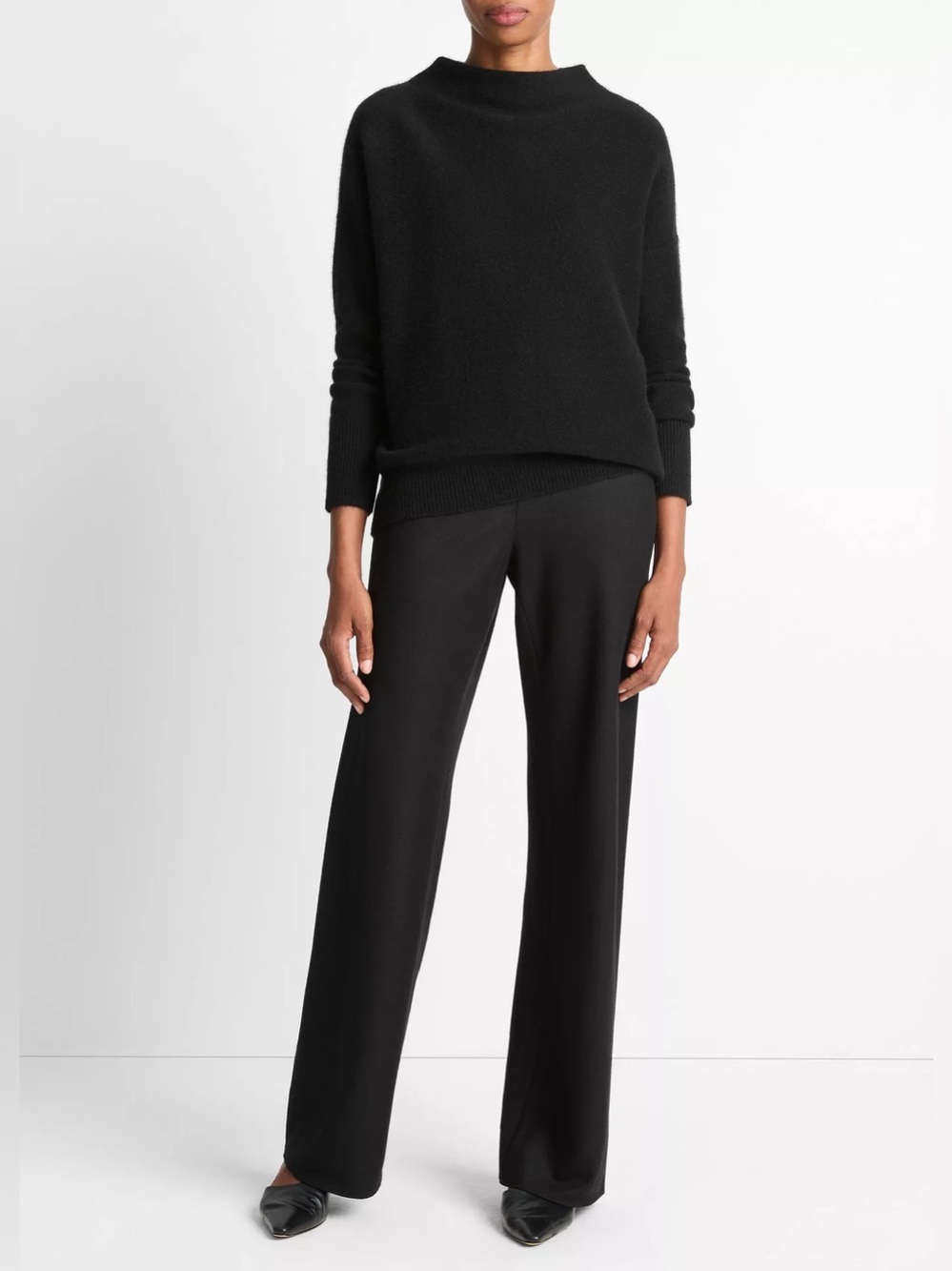 VINCE Plush Boiled 100% Cashmere Funnel-Neck Sweater Black Small Luxury